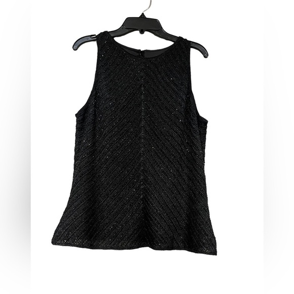 Carmen Marc Valvo Beaded Tank Top Size Large Black Sleeveless Keyhole Back - Picture 4 of 10